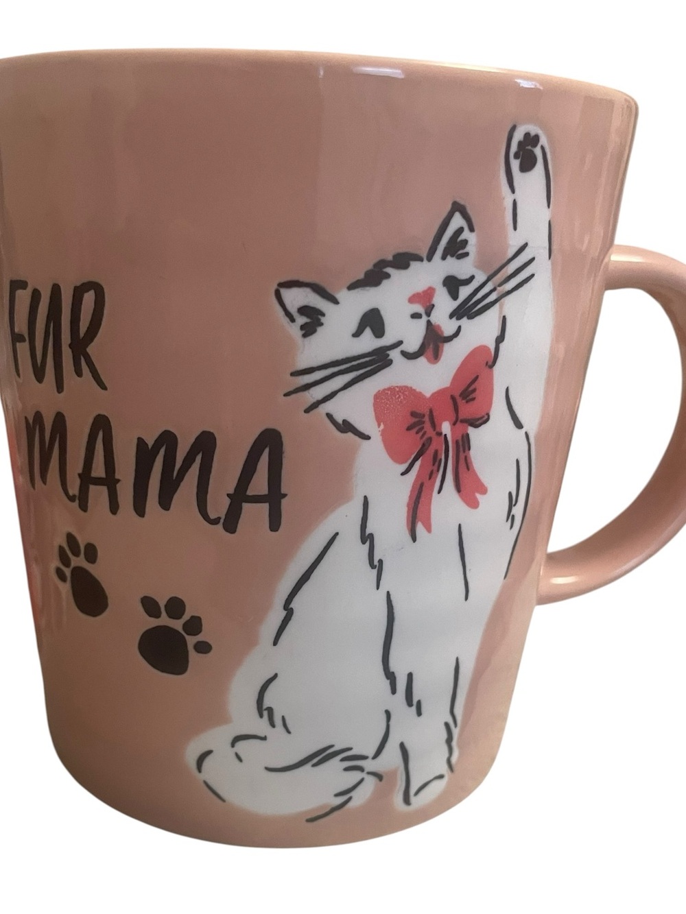 Pink “Fur Mama” Cat Coffee Mug Cute Kitty Lover Ceramic Cup